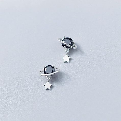 XIANNVQB Silver Earrings, S925 Silver Cute Personality Small Planet Earrings Fashion Fresh and Beautiful Black Diamonds Small Stars Ear Jewellery Gift Saturn Earrings, Planet Earrings, Studio Jewelry, Silver Choker, Tiny Stud Earrings, Diamond Star, Earrings Studs, Silver Style, Opal Earrings