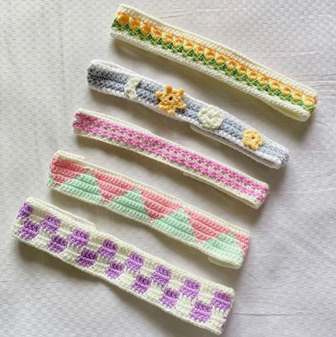 crochet & knitwear ◡̎ ♡ on Instagram: “〰️ i am now accepting orders for headbands! these are the designs i have come up with for now, but i am always open for customizations!…” Crochet Knitwear, Headband Knit, Crochet Inspo, Cute Crochet, Crochet Designs, Crochet Clothes, Embroidered Friendship Bracelet, Friendship Bracelets, Crochet Projects