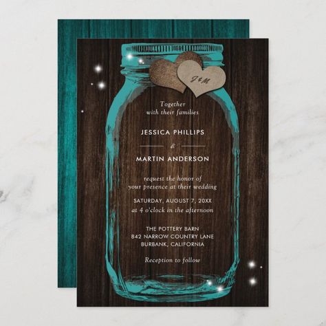 Rustic Teal Mason Jar Wedding Invitations - tap, personalize, buy right now! #mason #jar, #heart, #teal #wedding, Rustic Wood Wedding Invitations, Rustic Wood Wedding, Popular Wedding Invitations, Teal Wedding Invitations, Mason Jar Wedding Invitations, Wood Wedding Invitations, Mason Jar Wedding, Teal Wedding, Funny Wedding