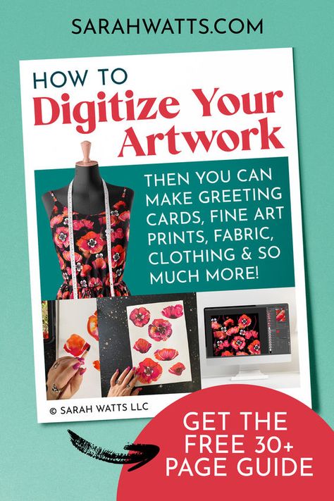 If you have felt ready for a new step in your artistic journey, if you have always dreamed of taking your artwork into the digital realm, then have I got the FREE 30+ page guide for you. It's called From Paint to Pixel (see what I did there?) and is my comprehensive primer for all the first steps you're going to take in your bold new digital endeavor. Digitizing your art allows you to alter, adjust and make infinite copies of your work for use on products! It's AMAZING. Get the free guide now! New Step, Fabric Gift Wrap, Digital Art Printables, Selling Art Online, Book Stationery, Art Business, Free Guide, Art Education, Art Techniques