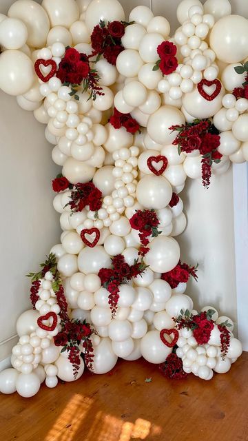 ATL Balloon Artist. on Instagram: "Make your mates happy by surprising them with some balloon decor, rose petals, and a great night. Thank me later, after you have clicked the link in my bio. Do not buy them any chocolate. Save your coins. 😘❤️🥰  • • • The books are open for 2023‼️‼️ #Atlvenues#venuesatl#bannersatl#champagnewall#balloongarland#balloonarch#balloongarlandatlanta#atlevents#atleventspace#atlanta#atleventplanner#atl#valentine #valentine2023 #bride #proposal" Red And White Balloon Arch, Classy Valentines Decor, Bride Proposal, Friends Brunch, Sweet Sixteen Birthday Party Ideas, Balloon Artist, Red Backdrop, Balloon Display, Sweet Sixteen Birthday