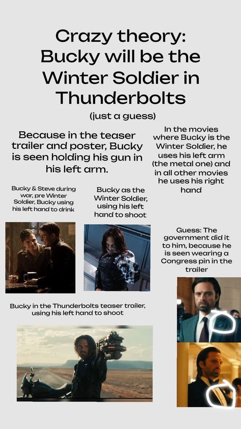 But just a theory #buckybarnes #wintersoldier #thunderbolts #mcu #marvel Winterbaron Fan Art, Bucky Barnes Wakanda, Bucky Barnes Thunderbolts, Bucky Thunderbolts, Thunderbolts Bucky, Thunderbolts Mcu, Marvel Theories, Steve Rogers And Natasha Romanoff, Thunderbolts Marvel