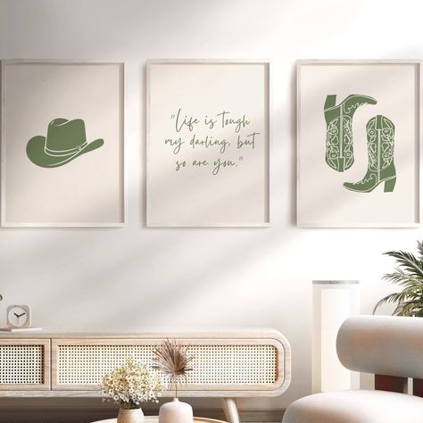 Sage Boot and Hat Print #WesternArt #HomeDecor #WallArt #SageGreen #CowgirlStyle #SouthernCharm #TrendyDecor #WildWest #ArtPrints #BohoDecor #RusticCharm #FarmhouseStyle #WesternChic #CountryLiving #HomeInspo #InteriorDesign #LivingRoomDecor #BedroomDecor #ArtLovers #BohemianStyle #TrendyArt #GirlyDecor #SouthernLiving #GreenDecor #CountryDecor #decorinspiration Western Framed Wall Art, Cowgirl Prints, Southern Home Decor, College Living Rooms, Western Aesthetics, Cowgirl Room, Western Rooms, Sage Green Bedroom, Girly Decor