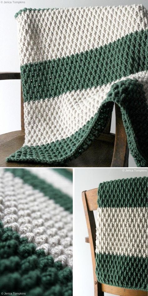 Dreamy Alpine Stitch Ideas. Green and white bring to mind snow-covered evergreens, right? Now you can make your own forest and keep it close! This lovely blanket is available as free pattern.    #alpinestitch #crochetstitch #crochetblanket Alpine Blanket, Alpine Stitch, Crochet Blanket Stitch Pattern, Crochet Throw Pattern, Crocheted Blanket, Crochet Stitches For Blankets, Crochet Blanket Designs, Haken Baby, Stitch Ideas