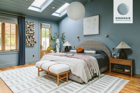 Best Blue Paint Colors, Blue Wall Colors, Linen Bed Cover, Bedroom Reveal, Blue Paint Colors, Emily Henderson, Primary Bedroom, Design Rules, Slate Tile