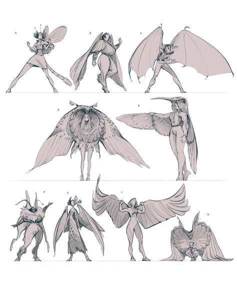 Character Design Mythical, Harpy Character Design, Spooky Character, Tail Designs, Bird People, Good Art, The Pose, Drawing Sketching, Facial Expression