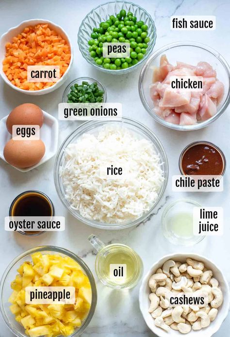 Thai Pineapple Fried Rice (Khao Pad) Pineapple Fried Rice Recipe Chicken, Pineapple Fried Rice Recipe Easy, Fried Rice Pineapple, Pineapple Fried Rice Thai, Pineapple Curry Fried Rice Thai, Cooked Rice Recipes, Rice Cookies, Thai Pineapple Fried Rice, Pineapple Fried Rice Recipe