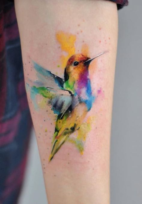 Colorful Hummingbird Tattoo, Hummingbird Tattoo Meaning, Small Hummingbird Tattoo, Watercolor Bird Tattoo, Colorful Hummingbird, Vogel Tattoo, Watercolor Hummingbird, Wild Tattoo, Inspiration Tattoos