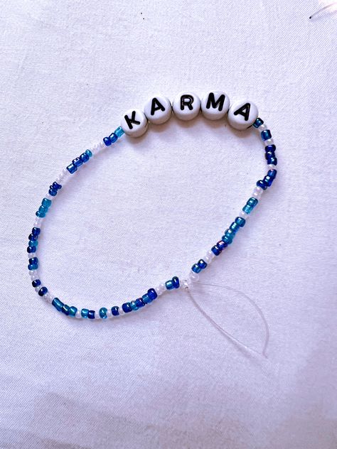 Blue seed bead bracelet with word karma Taylor Swift Friendship Bracelet Blue, Blue Taylor Swift Bracelet, Karma Friendship Bracelet, Karma Bracelet Taylor Swift, Midnights Taylor Swift Bracelet, Midnights Friendship Bracelet, Taylor Swift Eras Concert, Friendship Bracelets Taylor Swift, Bracelets Taylor Swift