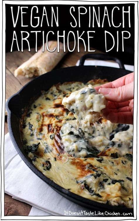 Vegan Spinach Artichoke Dip. One of the most popular vegan recipes of 2015! Vegan Spinach Artichoke Dip, Spinach And Artichoke Dip, Vegan Spinach, Cheesecake Dip, Vegan Dip, Like Chicken, Vegan Sauces, Spinach Artichoke Dip, Creamy Spinach