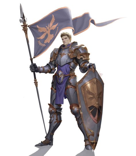 ArtStation - shield flag knight man, Gwang-beom Kho Shield Pose Reference, Shield Pose, Fantasy Knight, Knight Shield, Character Design Cartoon, Knight Armor, Knight Art, Character Poses, Dungeons And Dragons Characters