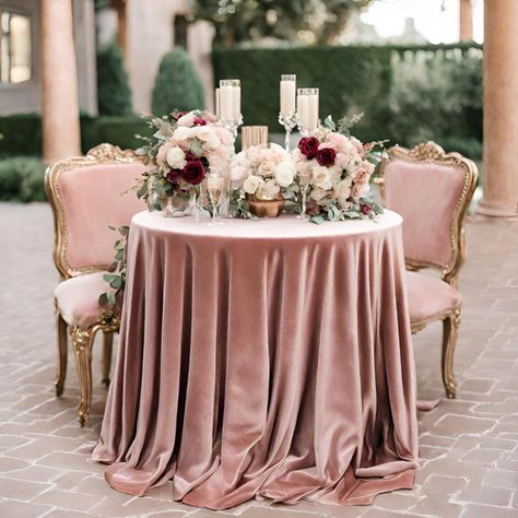 Dusty Desert Rose Pink Velvet Wedding Table Cloth- 108" Round Blush Velvet Tablecloth Wedding, Blush Wedding Table Setting Round, Wedding Tablecloth Ideas Round Tables, Velvet Wedding Table, Dusty Rose Wedding Decor, Dusty Rose Wedding Table, Dusty Rose And Gold Wedding, Afro Bride, Wedding Shopping List