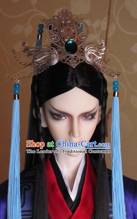 Ancient Chinese Prince Emperor Headwear Headpieces Hair Accessories Crown Coronet Set for Men Boys Adults Kids Ancient China Hairstyles Men, Chinese Headpiece, Japanese Crown, Chinese Crown, Asian Royalty, Chinese Bun, Royalty Crown, Hair Accessories Crown, Chinese Emperor