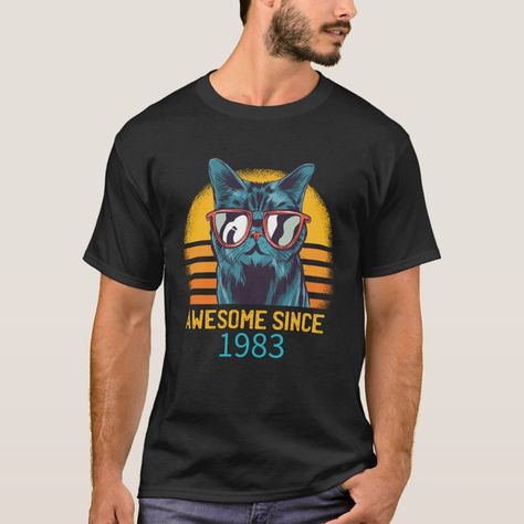 This Retro Awesome since 1983 Tee features a Cat in Sunglasses would make a great 37th Birthday Gift Idea. Great tee for those born in 1983 and are having a 37th Birthday. If you are turning 37th this then is the perfect Birthday tee for you. 1983 Tshirt, 22 Birthday Gifts, 29th Birthday Gifts, 19th Birthday Gifts, 20th Birthday Gift, 38th Birthday, Funny Retirement Gifts, 30th Birthday Gift, 29th Birthday