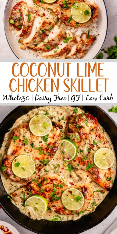 Whole30 Dinner, Coconut Lime Chicken, Dairy Free Recipes Dinner, Dairy Free Low Carb, Whole30 Dinner Recipes, Whole 30 Meal Plan, Easy Whole 30 Recipes, Chicken Skillet, Whole30 Dinners