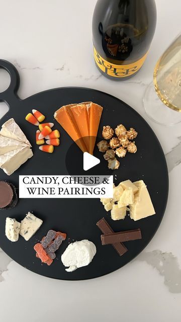 Nicolle | Cheese, Wine, Easy Appetizers & Recipes on Instagram: "DETAILS HERE ⬇️✨

Your guide to candy, cheese and wine pairings! Pairing food and wine is all about pairing like items and flavors OR creating balance between foods that have contrasting flavor 🍬🧀🍷

Pairings: 

🧀 brie + candy corn + Prosecco - a buttery combination that needs something crisp, bubbly and acidic to balance it, like a Prosecco 🥂 

🧀 mimolette + caramel popcorn + moscato - a sweet combination matched with the nuttiness and fruity notes to this cheese 

🧀 aged cheddar + Kit Kat + Pinot Noir - this combo will basically taste like salty chocolate covered cherries.. yum

🧀 goat cheese + sour patch candy + Riesling - a tangy goat cheese and sour candy will make your mouth picker with acidity. The sweeter riesl Candy And Cheese Pairing, Halloween Candy And Wine Pairing, Sour Patch Candy, Cheese And Wine Pairings, Easy Appetizers Recipes, Pb Cups, Chocolate Pairings, Cheese And Wine, Cheese Wine