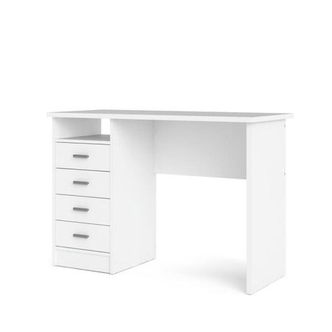 Tvilum 44 in. Rectangular White 4 Drawer Writing Desk with Built-In Storage-8014649 - The Home Depot White Desk With Drawers, Ikea Desk Hack, Desk With Keyboard Tray, Ikea Desk, Wood Writing Desk, White Desk, Cute Desk, Best Desk, White Desks