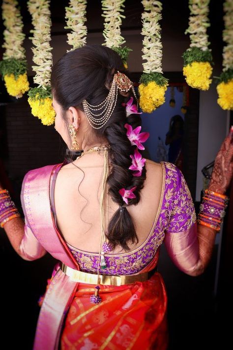 Best South Indian Bridal Hairstyles South Indian Bridal Hairstyles, South Indian Wedding Hairstyles, Bridal Hair Decorations, Poola Jada, Hairstyle Indian Wedding, Bridal Hairstyle Indian, Hairstyle Indian, Bridal Hairstyle Indian Wedding, Hair Style On Saree