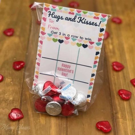 Printable Tic Tac Toe Valentine Cards - Just Add Candy! | Mama Cheaps Hersheys Kisses Valentines Ideas, Hershey Kiss Valentine, Easy Valentine Cards, Glow Stick Valentine, Tic Tac Toe Valentine, Valentines Day Cards Diy, School Valentines, Valentine Collection, Valentinstag Party