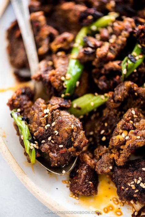 Crunchy, crispy beef tossed in a super umami hot sauce. A must try if you love Sichuan food. | Chinese Food | Stir Fry | Spicy | Asian Stir Fry Recipe, Sichuan Food, Food Chinese, Crispy Beef, Asian Stir Fry, Asian Beef, Mapo Tofu, Easy Chinese Recipes, Chinese Dishes