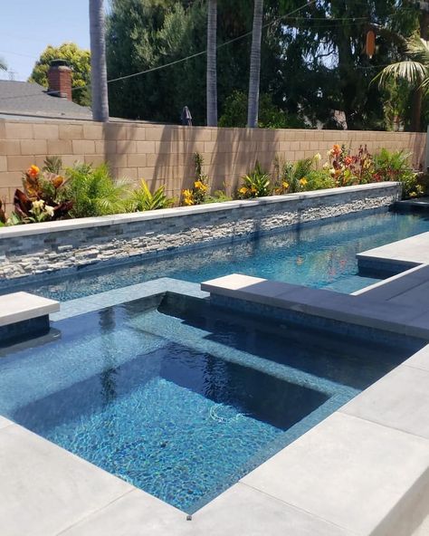 Stone Pool Ideas, Stacked Stone Pool Wall, Mosaic Pool Tile Ideas, Pool Spa Tile Ideas, Pool Waterline Tile Ideas Modern, Pool Tile And Coping Ideas, Waterline Pool Tile Ideas, Spa Tile Ideas, Pool Tile Ideas Waterline