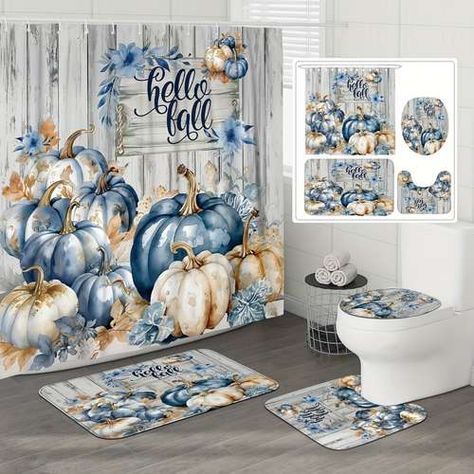 Winter Bathroom Decor, Halloween Bathroom Decorations, Winter Bathroom, Fall Shower Curtain, Fall Bathroom Decor, Bathroom Curtain Set, Round Toilet, Fall Bathroom, Bathroom Shower Curtain Sets