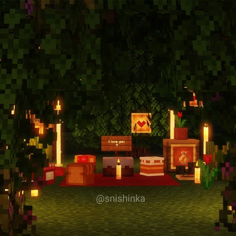 Halloween Minecraft Village, Minecraft Anniversary Builds, Minecraft Date Ideas, Minecraft Romantic Ideas, Minecraft Fall Builds, Autumn Minecraft, Minecraft Decoration Ideas, Romantic Picnic, Cute Date