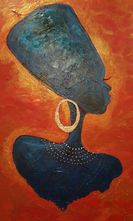 African Queen Painting, Queen Canvas Painting, Black Nefertiti, Queen Nefertiti Art, Nefertiti Painting, African Queen Art, Nefertiti Art, African Art Projects, Black Portrait