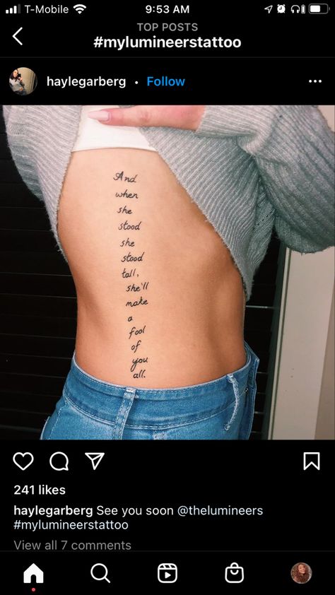 Lyrics Rib Tattoo, Lyric Rib Tattoo, Lumineers Lyrics Tattoo, Lumineers Tattoos, Stubborn Love The Lumineers Tattoo, Lumineers Tattoo, Song Lyric Tattoos, Lyrics Tattoo, The Lumineers