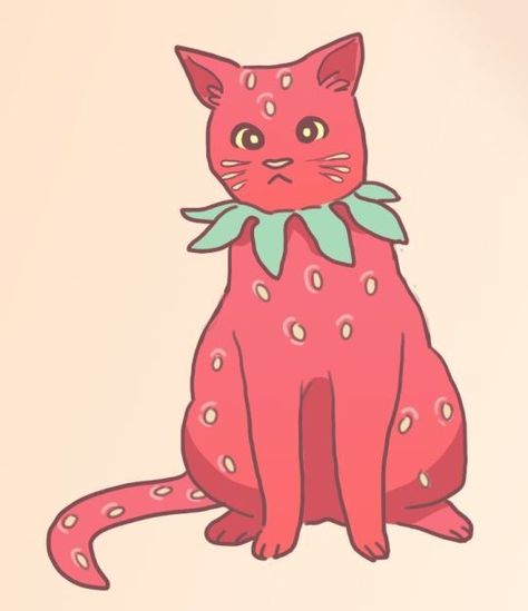 Strawberry cat Animal Strawberries, Strawberry Cat, Tiny Canvas, Drawing Faces, For Good Luck, Journal Inspo, Cat Eyes, Drawing Skills, Drawing Tutorials