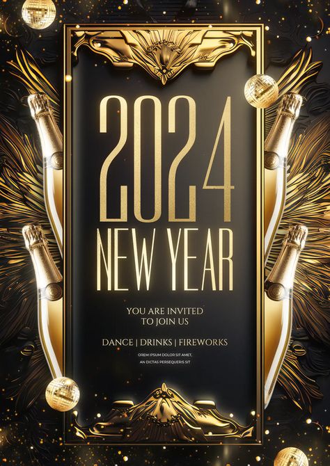 New Year Poster Background, Dj Banner, New Year Flyer Design, New Year Flyer, Celebration Poster, New Year Wishes Images, New Year Background, Rath Yatra, Golden Champagne