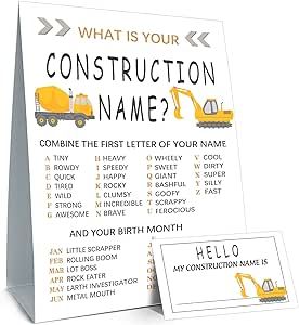 What is your Construction Name game - Construction Birthday Party Game, Boy Birthday Supplies, Activity, Decorations(1Construction Theme Sign and 30 Name Tag Stickers) Construction Birthday Party Games, Construction Zone Party, Construction Theme Birthday Party, Birthday Party Game, Construction Theme Party, Construction Birthday Party, Name Game, Cowgirl Birthday Party, Birthday Themes For Boys