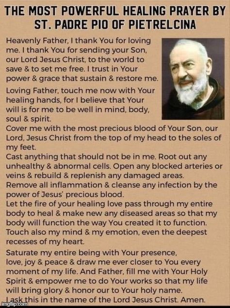 Padre Pio Prayer, Catholic Saints Prayers, Catholic Prayers Daily, God Pray, Catholic Beliefs, Healing Prayer, Deliverance Prayers, Novena Prayers, Saint Quotes Catholic