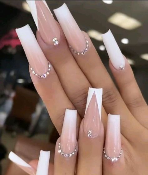 Gel Builder, Long Acrylic Nail Designs, Ombre Acrylic Nails, White Acrylic Nails, French Tip Acrylic Nails, Nails Set, Long Acrylic Nails Coffin, French Nail, Builder Gel