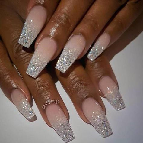 40+ Nude Nail Art Ideas to Mix Up Your Basic Manicure — OSTTY Nails Looks, Nails With Glitter, Glitter Nails Acrylic, Ombre Nails Glitter, Ombre Acrylic Nails, Nails Glitter, Unique Acrylic Nails, Sparkle Nails, Bride Nails