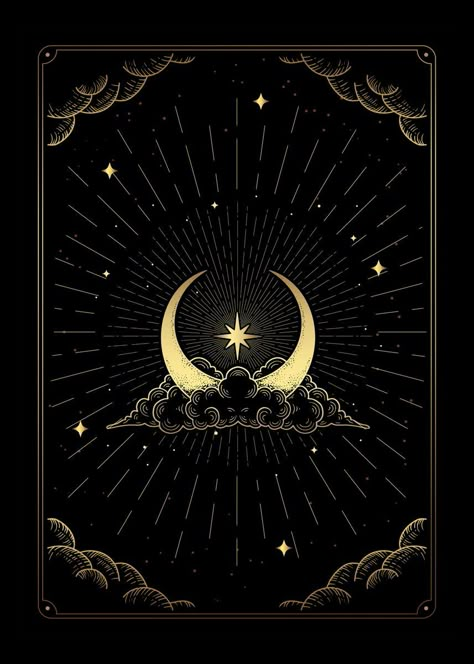 Art Deco Moon Illustration, Tarot Design Ideas, Tarot Style Art, Celestial Art Aesthetic, Tarot Card Back Design, Mystic Arts Aesthetic, Witchy Phone Backgrounds, The Moon Tarot Card Art, Art Deco Witch