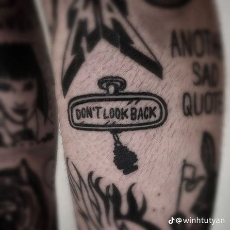 Horror Quote Tattoo, Trapped In My Mind Tattoo Ideas, Drifting Tattoo, Good Bad Tattoo, Black Ink Tattoo Men, Outcast Tattoo, Dont Look Back Tattoo, Flash Tattoo Men, Small Blackwork Tattoo