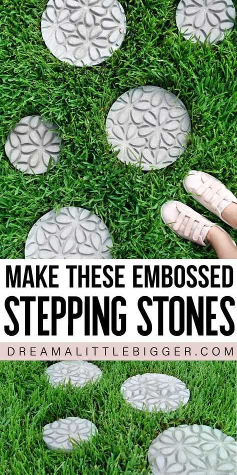 Homemade Stepping Stones, Make Stepping Stones, Summer Break Activities, Garden Stepping Stones Diy, Round Stepping Stones, Painted Stepping Stones, Backyard On A Budget, Stepping Stone Walkways, Cheap Landscaping