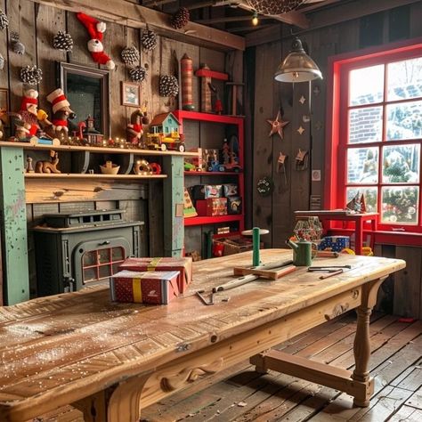 Santa’s House Decoration, Santa's Workshop Aesthetic, Santas Workshop Photo Shoot, Santa’s Workshop Design, Santas Grotto Ideas Decoration, Santa’s Workshop Theme Ideas, Santa Grotto, Santas Grotto, North Pole Santa's Workshop