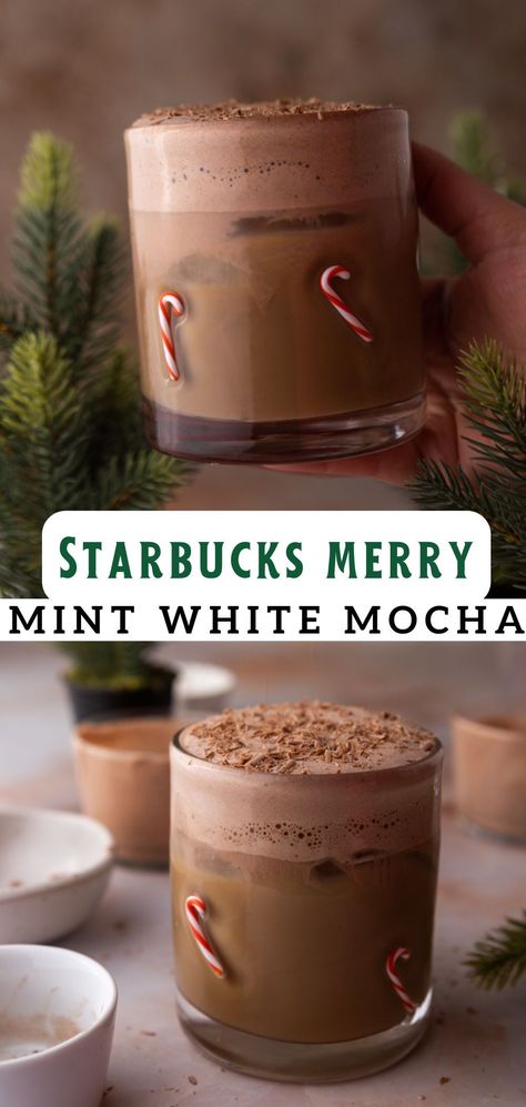 This Starbucks Merry Mint White Mocha has a delicious white chocolate mocha latte base that is topped with the most luscious peppermint chocolate cream. As if that were not enough in this Starbucks mint white mocha we will top it all off with some chocolate curls to bring out those holiday vibes even more. Peppermint Cookie Recipe, Homemade Mocha, Starbucks Peppermint Mocha, Starbucks Copycat Recipes, Lifestyle Of A Foodie, White Chocolate Sauce, Mint Mocha, Mocha Recipe, Small Batch Recipes