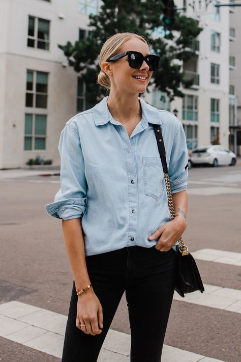 Denim shirt black jeans