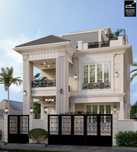 Architecture House Plans, Classical Architecture House, House Structure Design, Small House Front Design, Two Story House, Bungalow Exterior, Classic House Exterior, Small House Elevation Design, Classic House Design