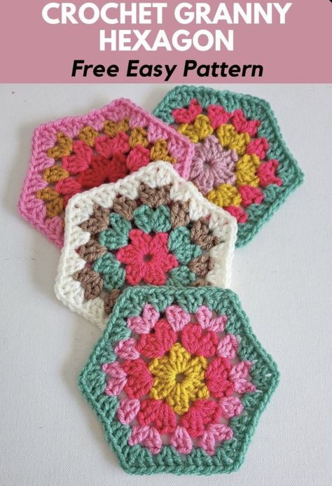 Granny Hexagon Crochet Pattern (FREE) Crochet Octagon Granny Square, Crocheted Hexagon Pattern, Crochet Shapes, Crochet Hexagon Blanket, Crochet Flower Granny Square Pattern, 2024 Crochet, Granny Hexagon, Hexagon Crochet Pattern, Hexagon Crochet