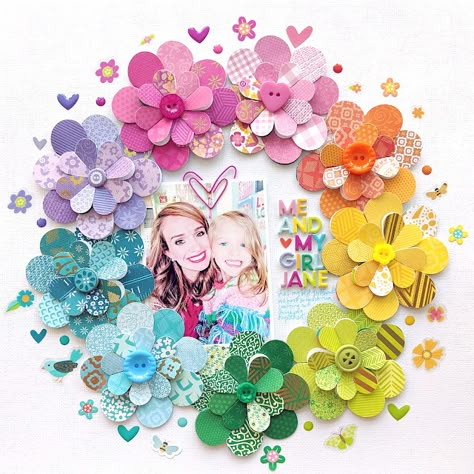 Flower Scrapbook Layout, Circle Scrapbook, Paige Taylor, Paige Evans, Scrapbook Design Layout, Beautiful Scrapbook Layouts, Scrapbook Pictures, Scrapbooking Layouts Baby, Scrapbook Design