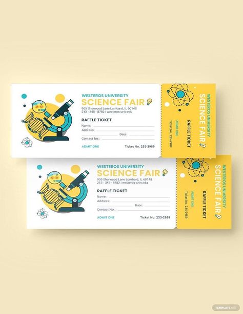 Science Fair Raffle Ticket Template Fundraiser Raffle Tickets, Ticket Sample, Movie Ticket Template, Airport Tickets, Fundraiser Raffle, Indesign Free, Raffle Tickets Template, Admit One Ticket, Parking Tickets