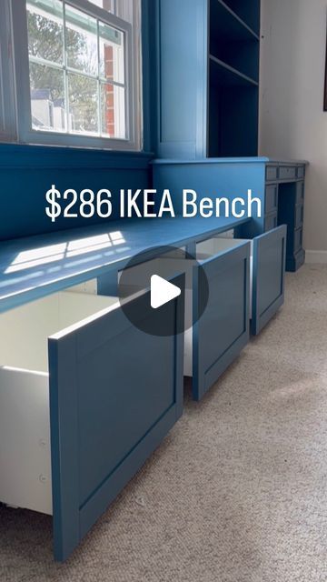 Ikea Built In Around Window, Window Bench Seat With Storage Living Room, Built In Seating Under Window, Under Window Drawers, Create Window Seat, Ikea Bookcase Bench, Diy Ikea Bench Seat, Build In Bench Under Window, Under Window Built In Storage