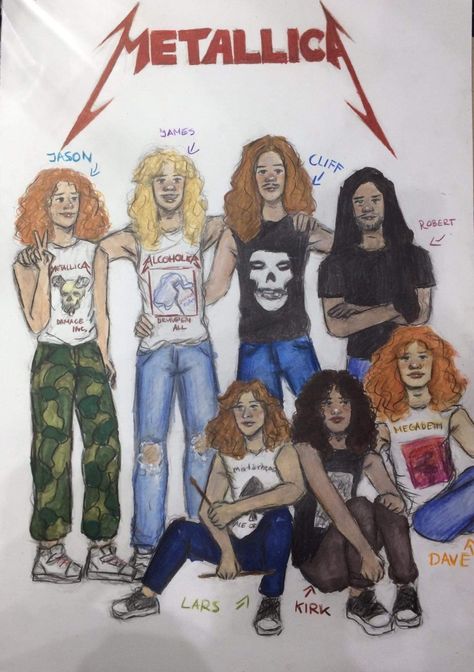 Rock Drawings Music, Metallica Art Wallpapers, Kirk Hammett Drawing, Klars Metallica Fanart, Dave Mustaine Fanart, Metallica Artwork, Metallica Fanart, Jason Metallica, Metallica Kirk