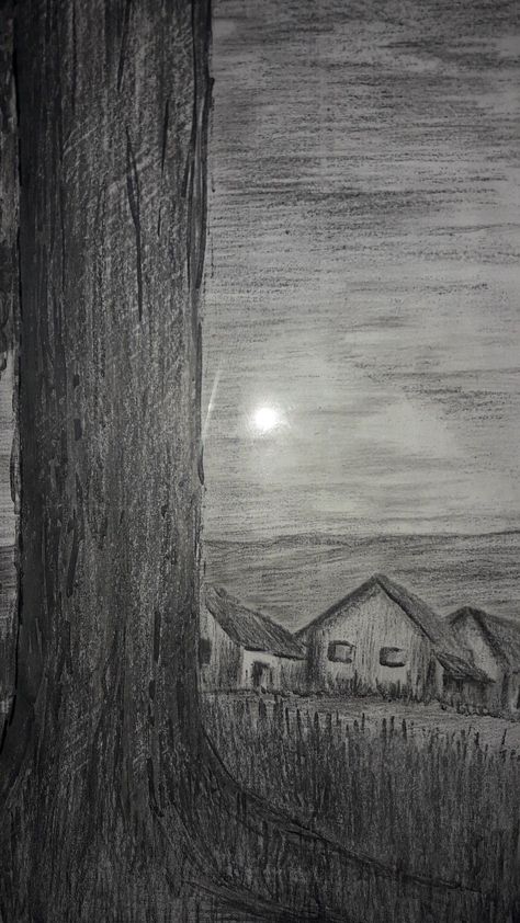 Nature Art Pencil Sketch, Charcoal Pencil Art Landscape, Drawings Scenic, Aesthetic Scenery Sketch, Simple Landscape Drawing Sketch, Charcoal Art Simple, Easy Charcoal Drawing For Beginners Landscape, Charcoal Landscape Drawing Easy, Tough Sketches