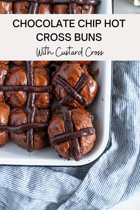 Sourdough Hot Cross Buns, Chocolate Hot Cross Buns, Cloudy Kitchen, Yeast Recipes, Hot Cross Buns Recipe, Spiced Fruit, British Dishes, Sweet Foods, Chocolate Custard