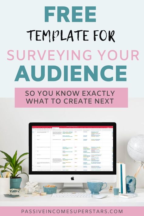 Picture of a spreadsheet on a desktop with text saying free template for surveying your audience so you know exactly what to create next Airtable Template, Survey Design, Survey Template, Blog Post Topics, Affiliate Products, Blogging Business, Blog Monetization, Creative Planner, Blog Titles